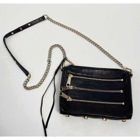 Rebecca Minkoff 4 Zip Cross-body Leather Bag, Black Leather Silver Hardware - Picture 1 of 10